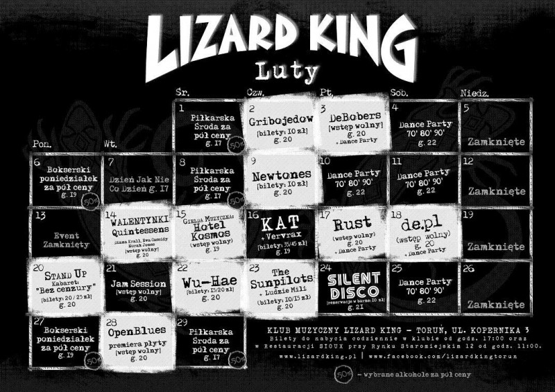 Lizard King Toruń imprezy luty